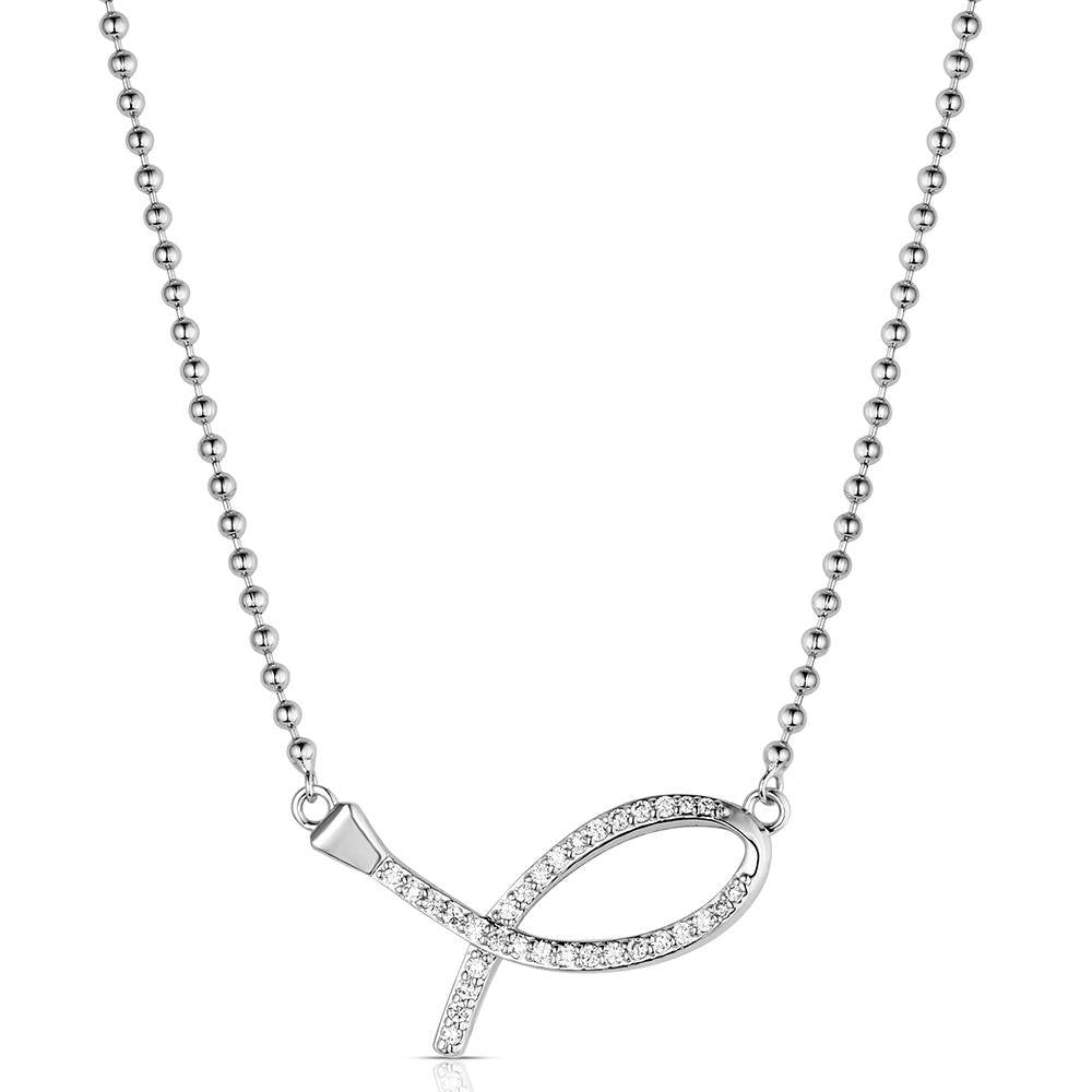 Montana Silversmiths Faithful Stream Necklace featuring a crystal Christian fish pendant with polished silver-tone Western craftsmanship.
