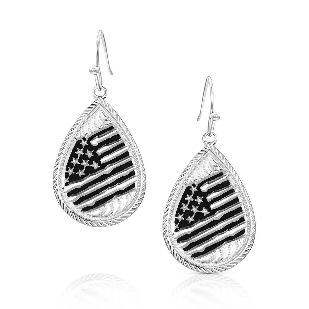 Montana Silversmiths Freedom Flies American Made Earrings featuring silver-tone eagle dangles and patriotic USA-made Western craftsmanship.