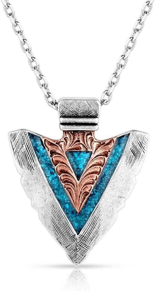 Montana Silversmiths Men's Inner Light Turquoise Arrowhead Necklace featuring a silver-tone arrowhead pendant with a crafted turquoise center.