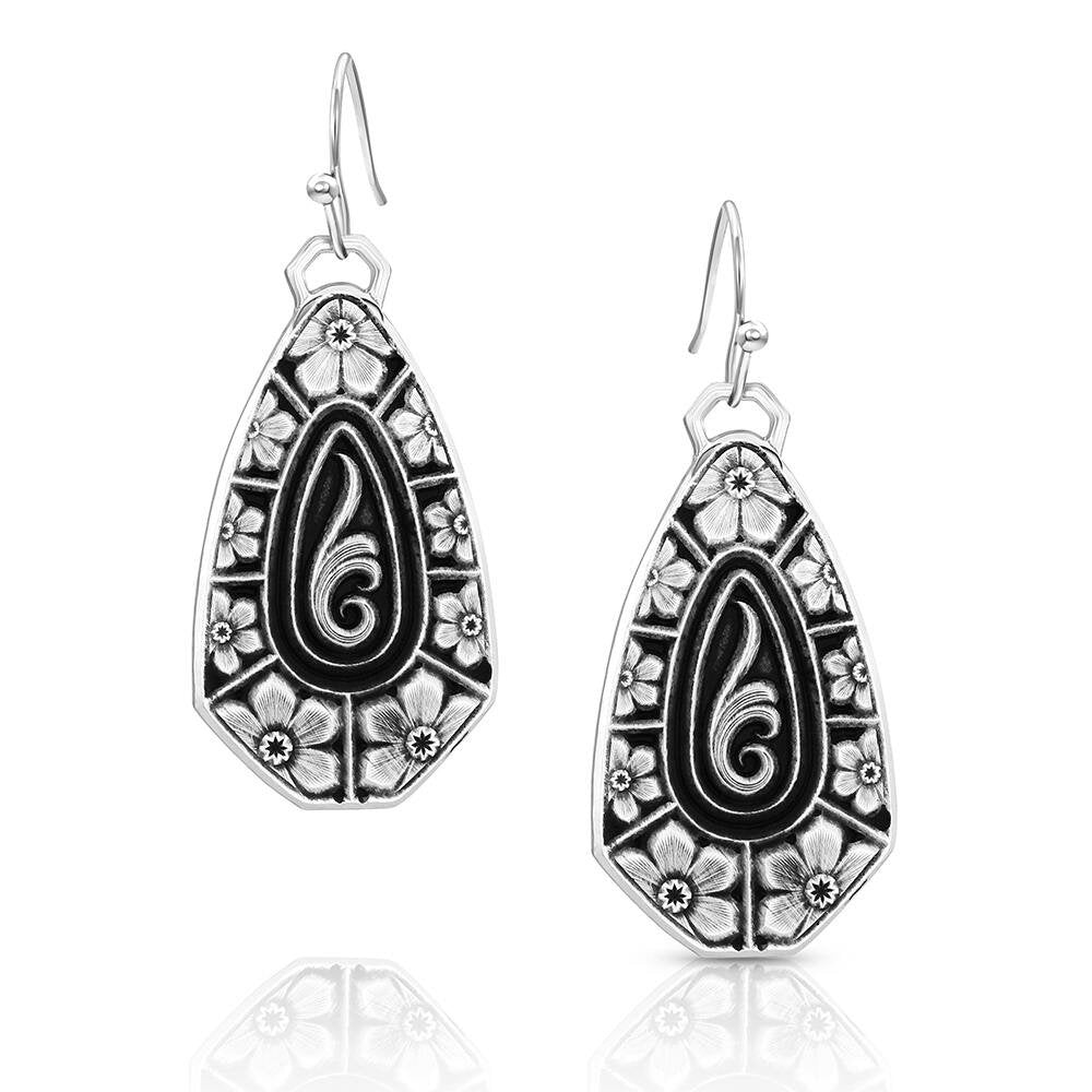 Montana Silversmiths Saguaro Blossom Earrings featuring silver-tone floral dangles inspired by desert blooms and classic Western style.
