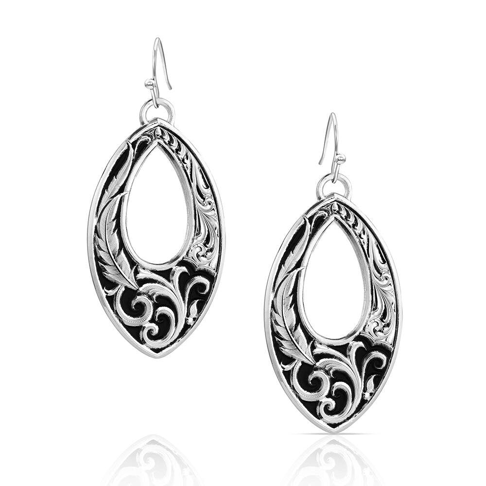 Montana Silversmiths Shadow & Shine American Made dangle earrings featuring polished silver-tone craftsmanship and elegant Western styling.