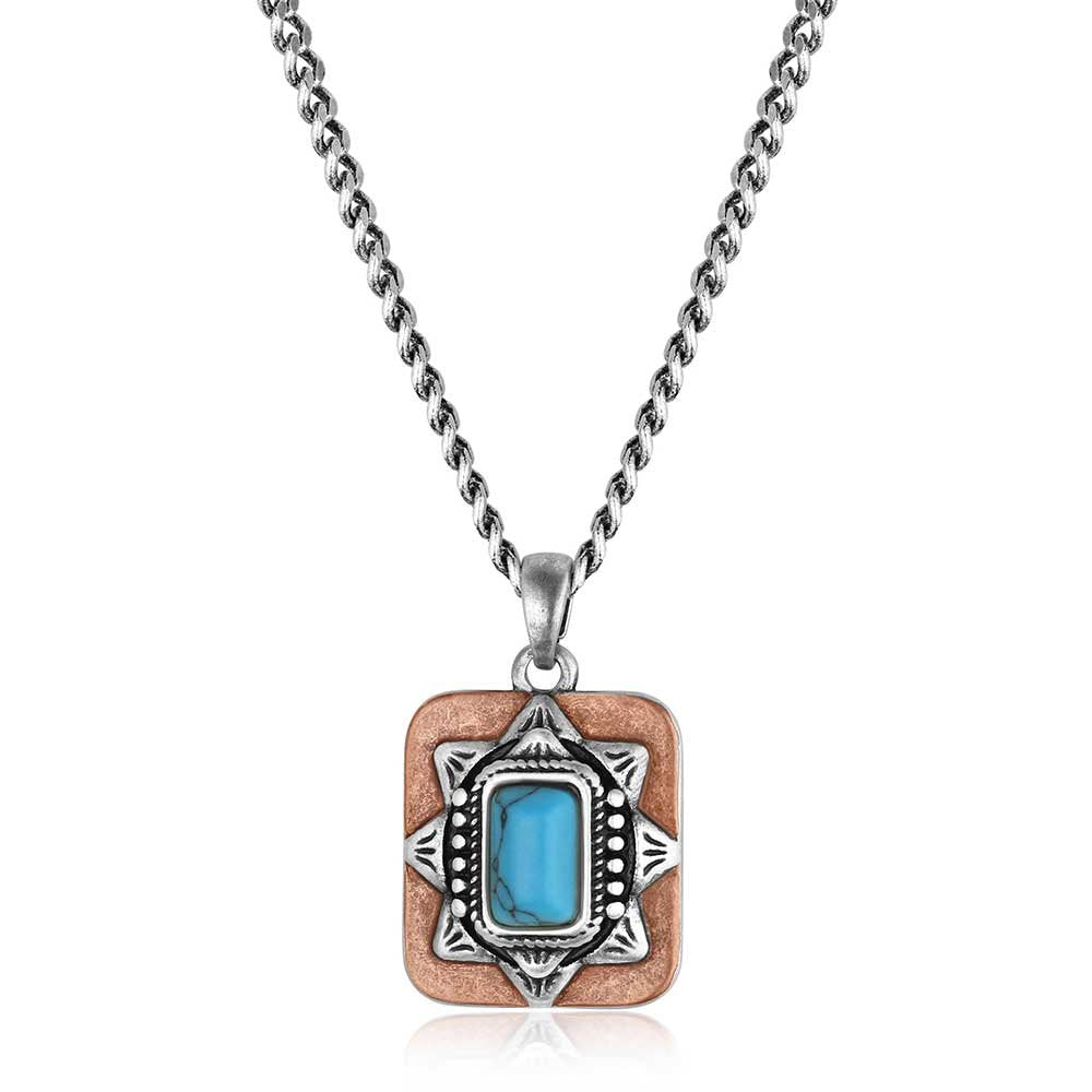 Montana Silversmiths Sienna Canyon Necklace featuring a crafted turquoise two-tone pendant with polished silver and gold-tone Western styling.