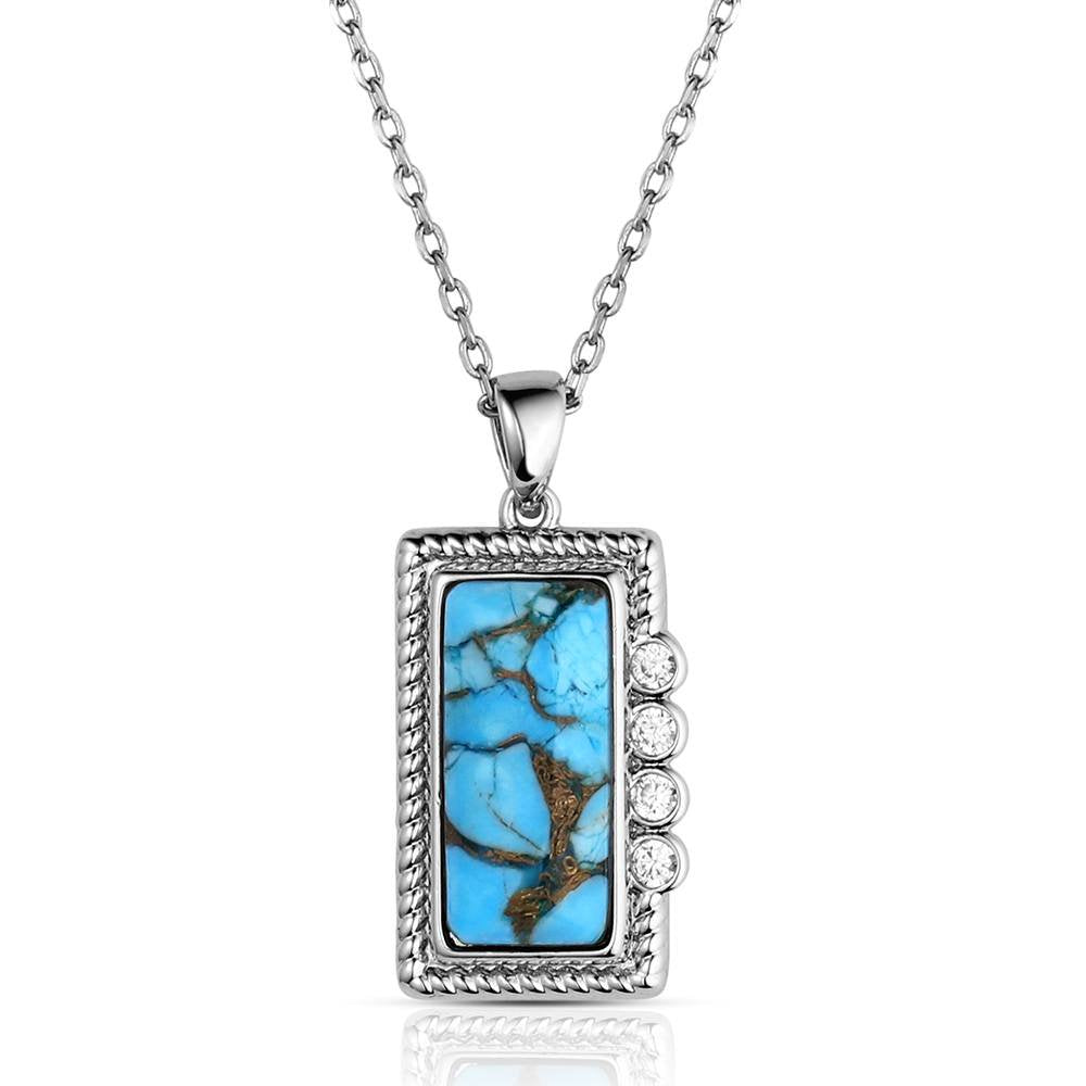 Montana Silversmiths Summer Rain Turquoise Necklace featuring a crafted turquoise pendant with sparkling crystal accents and polished silver-tone Western styling.