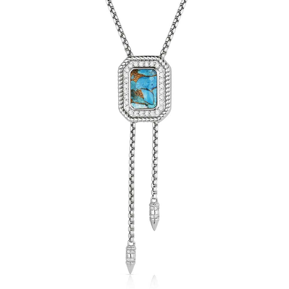 Montana Silversmiths Turquoise Glam Necklace featuring a crafted turquoise bolo-style pendant with polished silver-tone Western styling.