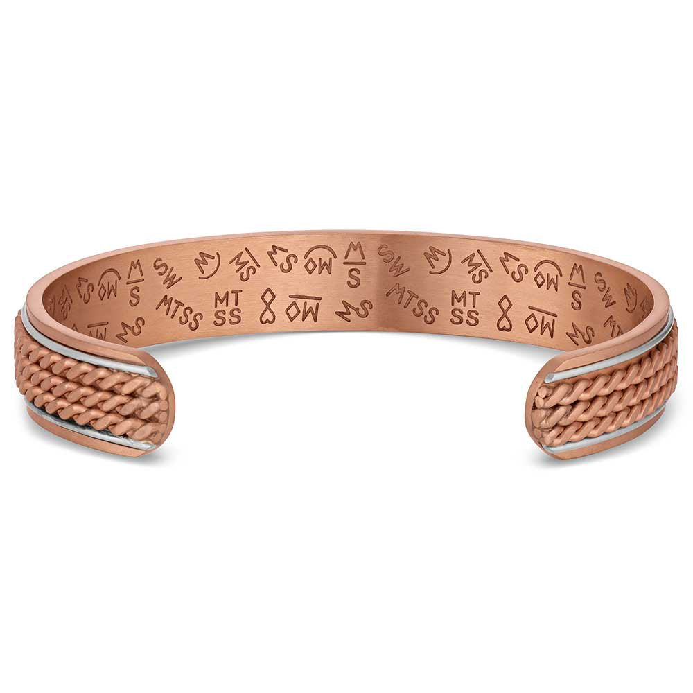 Copper and silver Western cuff bracelet by Montana Silversmiths with engraved detailing