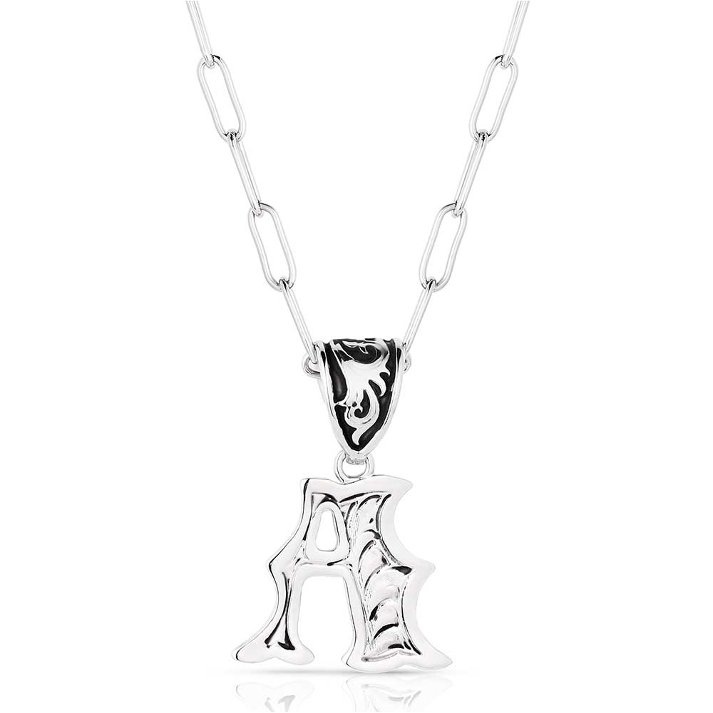 Montana Silversmiths Western Initial Necklace featuring engraved silver letter A pendant on a silver chain