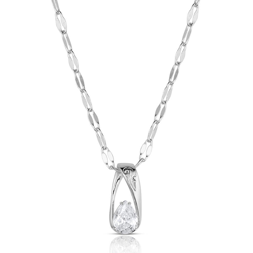 Montana Silversmiths Whispered Horizon Crystal Necklace featuring a sparkling teardrop crystal pendant with polished silver-tone Western elegance.
