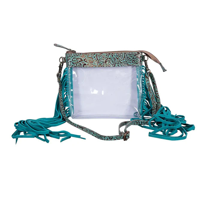 Myra Beth Ridge Trail short clear western crossbody bag featuring stylish western detailing and a transparent design.