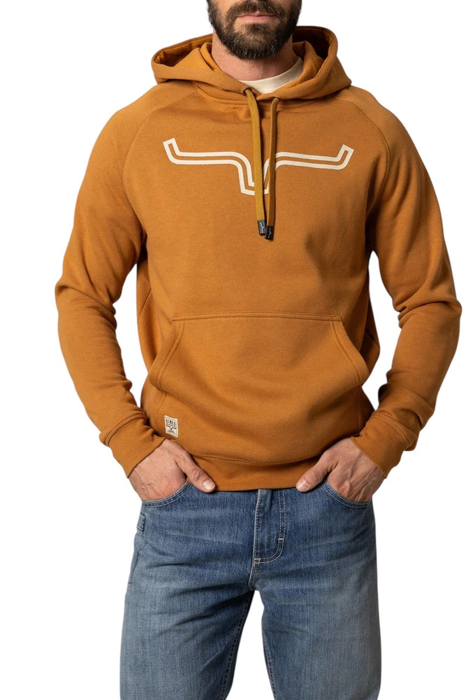 
                  
                    Man wearing a brown hoodie with a logo on a white background
                  
                