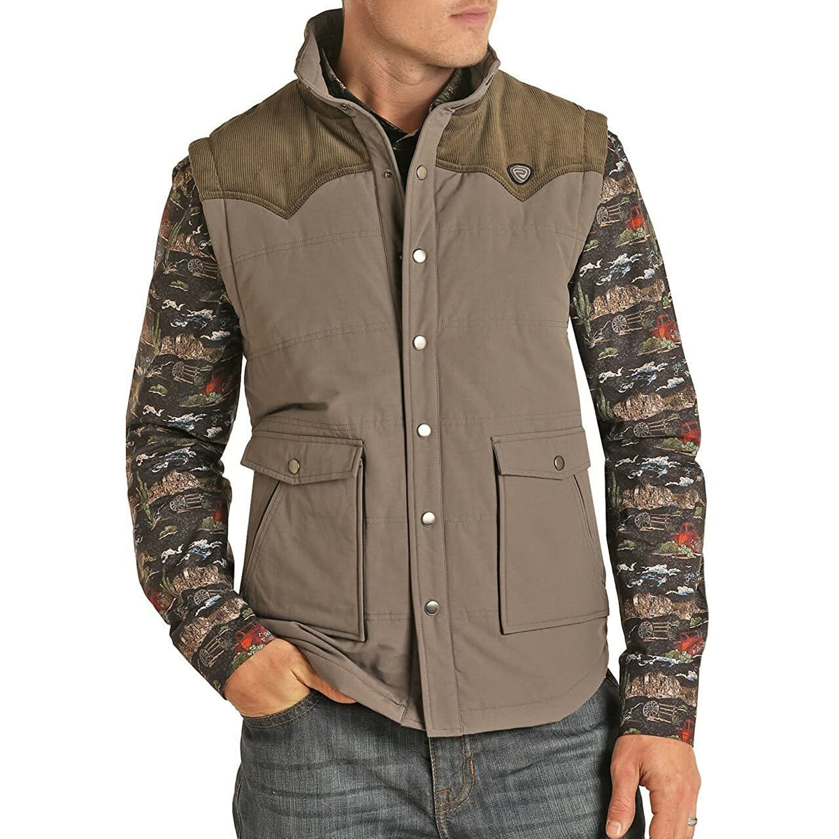 Powder River Men's Vintage 46 Corduroy Quilted Vest in Charcoal