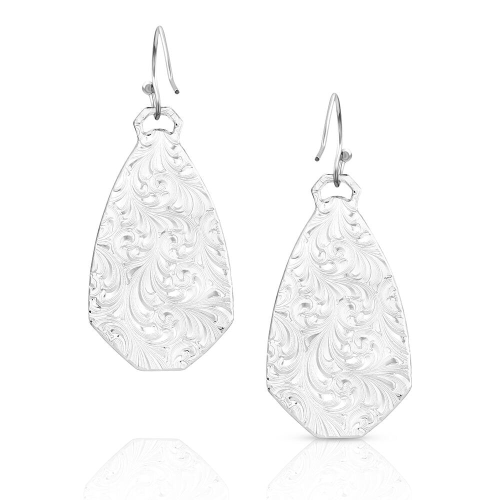 Silver Western floral dangle earrings by Montana Silversmiths featuring elegant blossom details and timeless Southwestern-inspired craftsmanship.