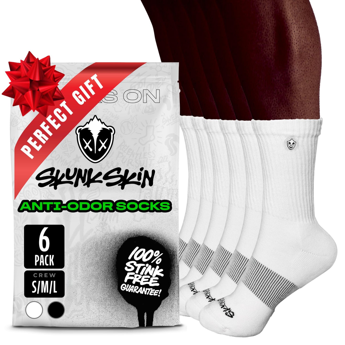 Skunk Skin anti-odor crew socks 6 pack black moisture wicking work athletic socks for men and women