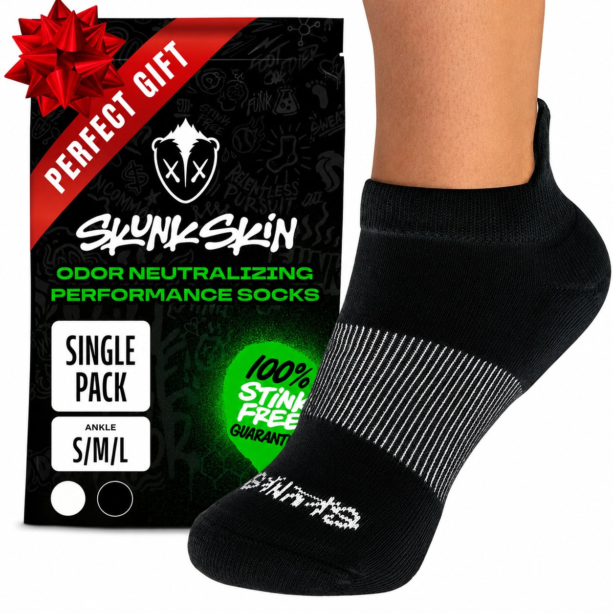 SKUNK SKIN Odorless Crew Socks Black White Moisture Wicking Work Athletic Socks for Men and Women
