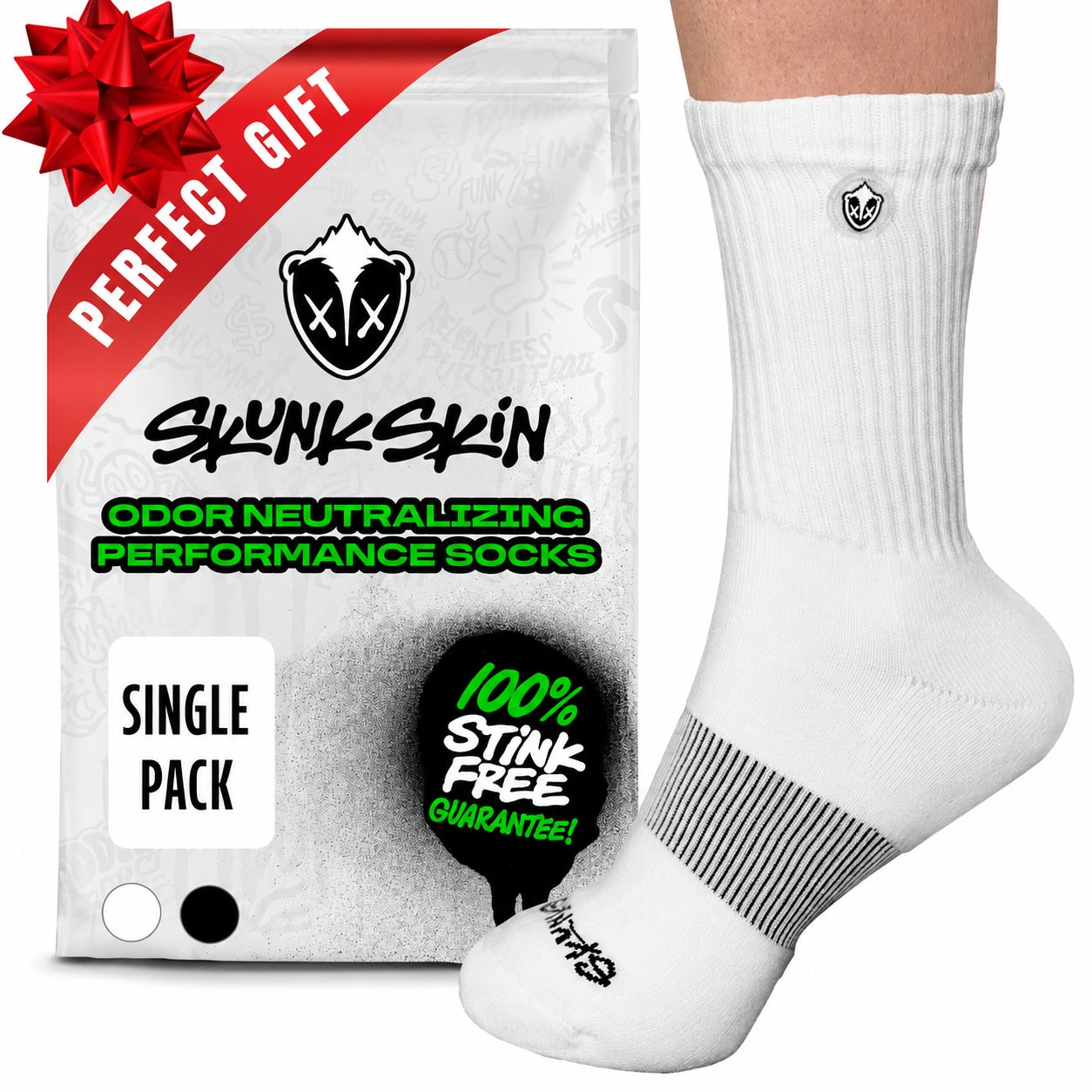 SKUNK SKIN White Odorless Crew Socks Moisture Wicking Athletic Socks