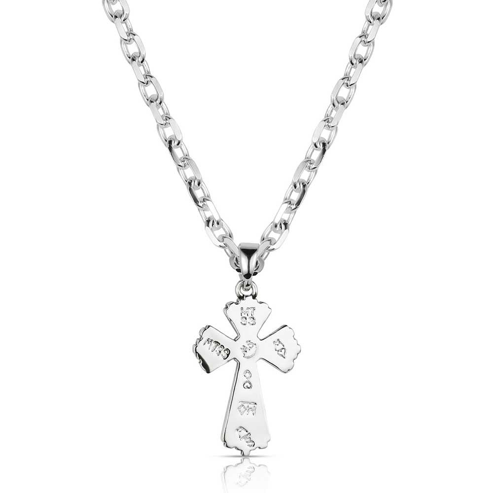 Turquoise cross Western pendant necklace by Montana Silversmiths featuring crafted turquoise, silver-tone detailing, and elegant Christian cowgirl style.