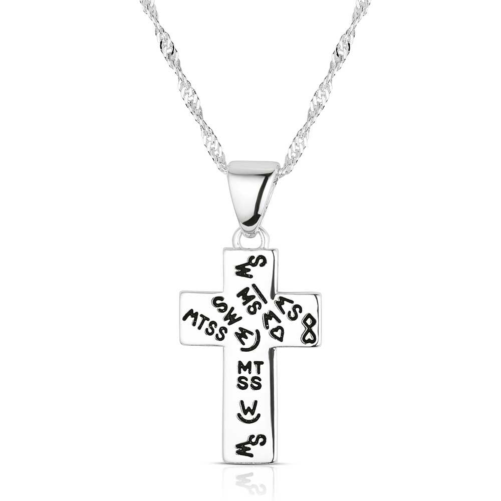 Two-tone cross Western necklace by Montana Silversmiths featuring elegant silver and gold-tone craftsmanship with a classic Christian cowgirl-inspired design.