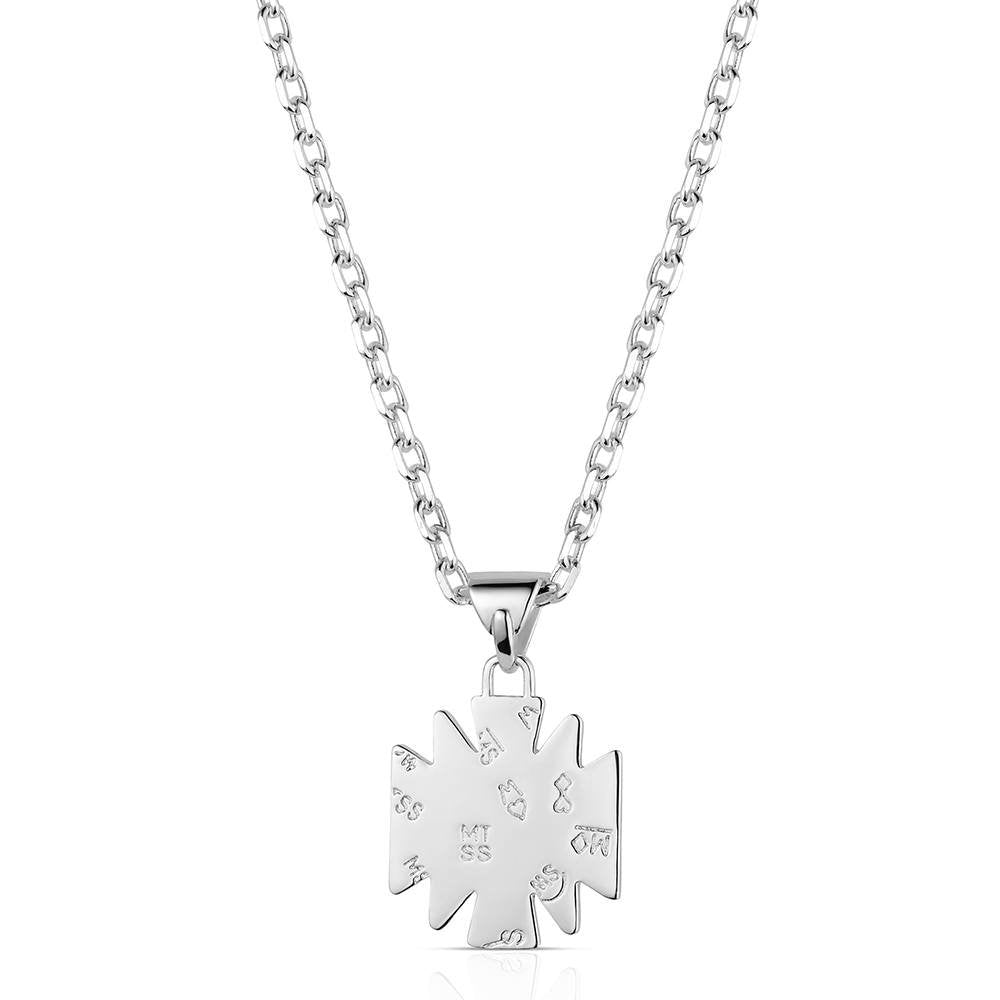 Western sunburst pendant necklace by Montana Silversmiths featuring crafted turquoise, polished silver-tone details, and classic Southwestern-inspired design.