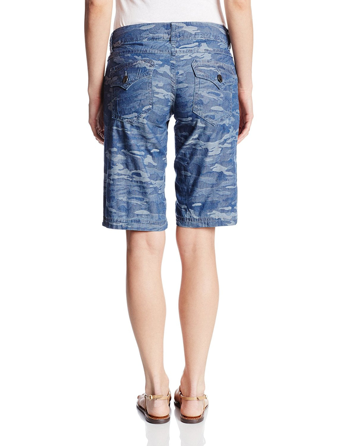 Back of Women's Wrangler Rock 47 Blue Camo Shorts