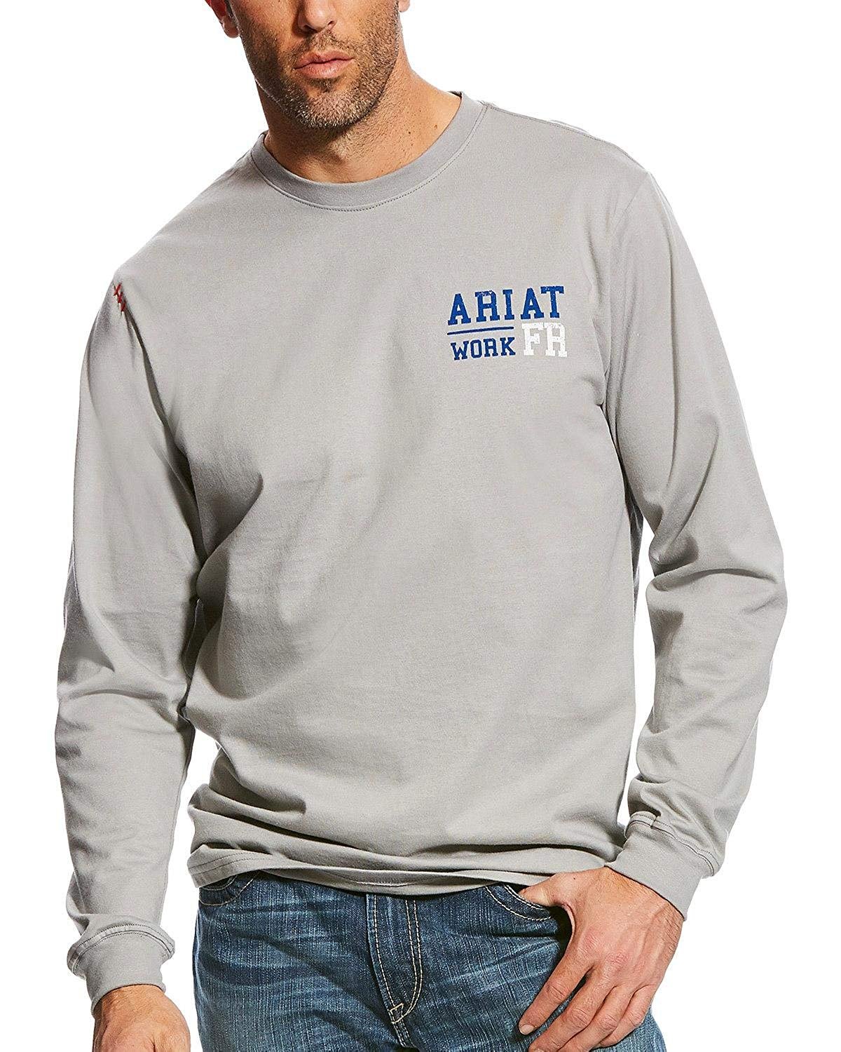Ariat Men's FR Work Crew Long Sleeve Shirt in Silver Fox