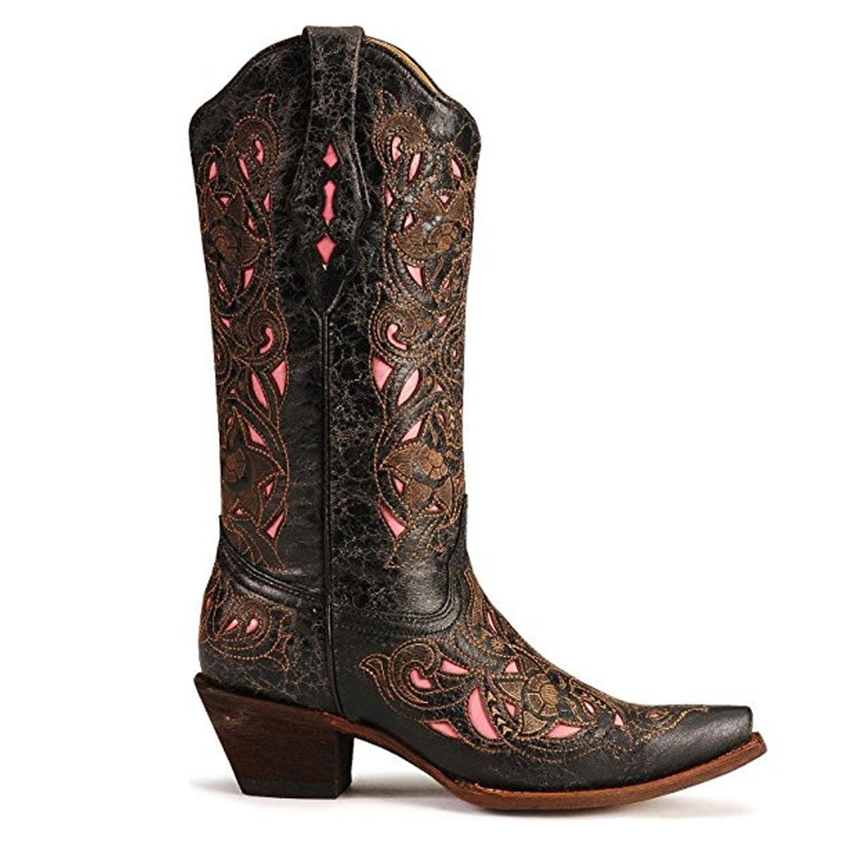 Side Profile of Corral Boots Women's Pink Inlay Snip Toe Western Boot
