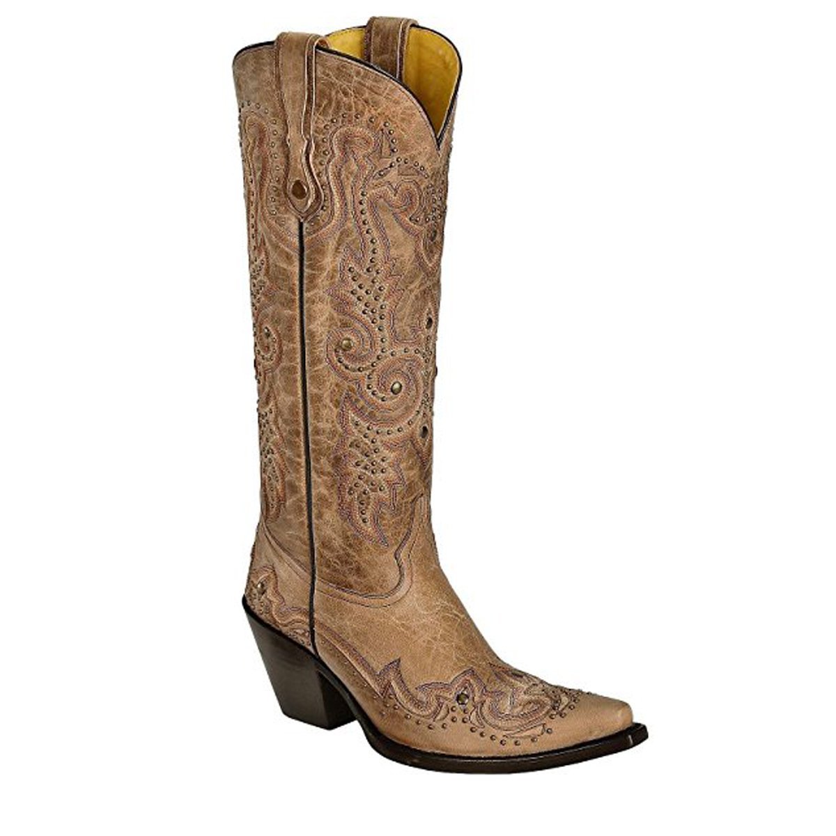 Side Angled View of Corral Boots Women's Bone Studded Snip Toe Western Boot