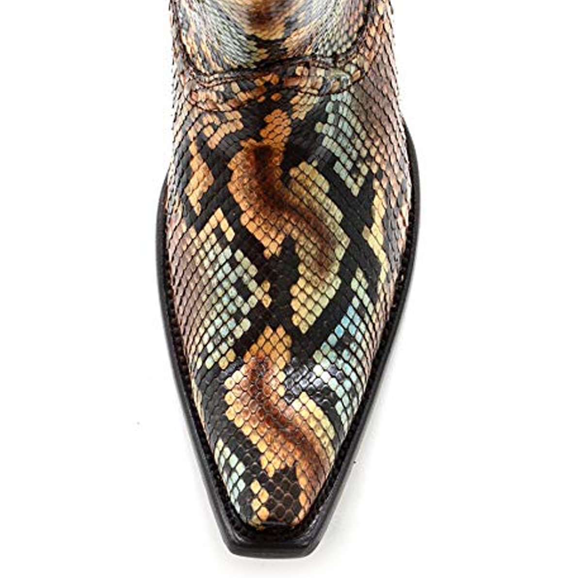 Close-up of Toe Box of Corral Boots Women's Python Snip Toe Ankle Western Boot