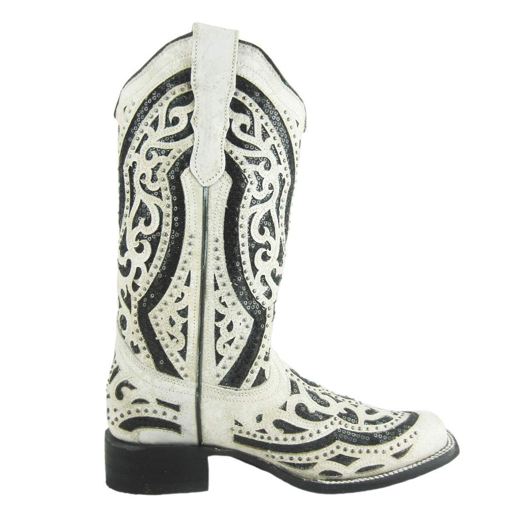 Side Profile of Corral Boots Women's Studded Sequin Inlay Western Boot