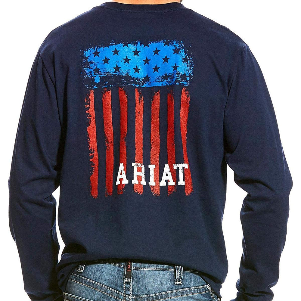 
                  
                    Back of Ariat Men's FR Work Crew Long Sleeve Shirt in Navy
                  
                