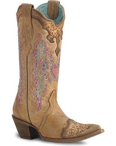 Side Angled View of Corral Boots Women's Floral Embroidery Pointed Toe Western Boot