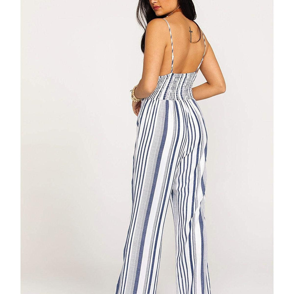 Back of Women's Wrangler Striped Jumpsuit