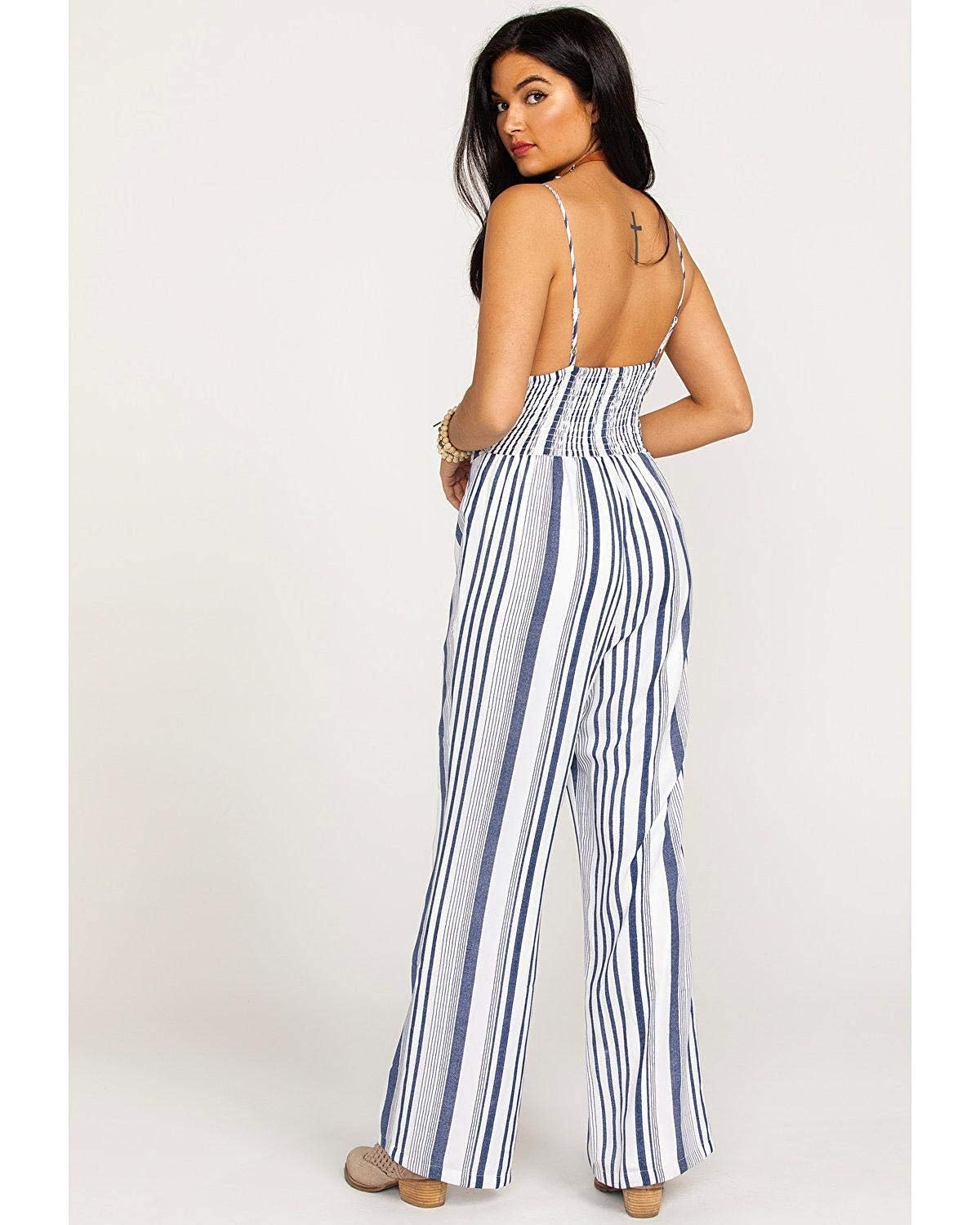Back of Women's Wrangler Striped Jumpsuit