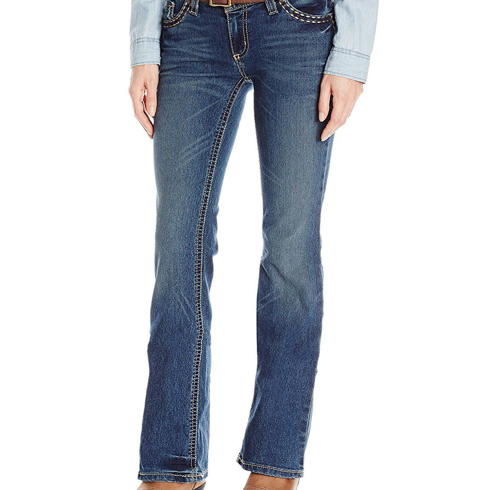 Woman Wearing Women's Wrangler Rock 47 Slim Fit Jeans
