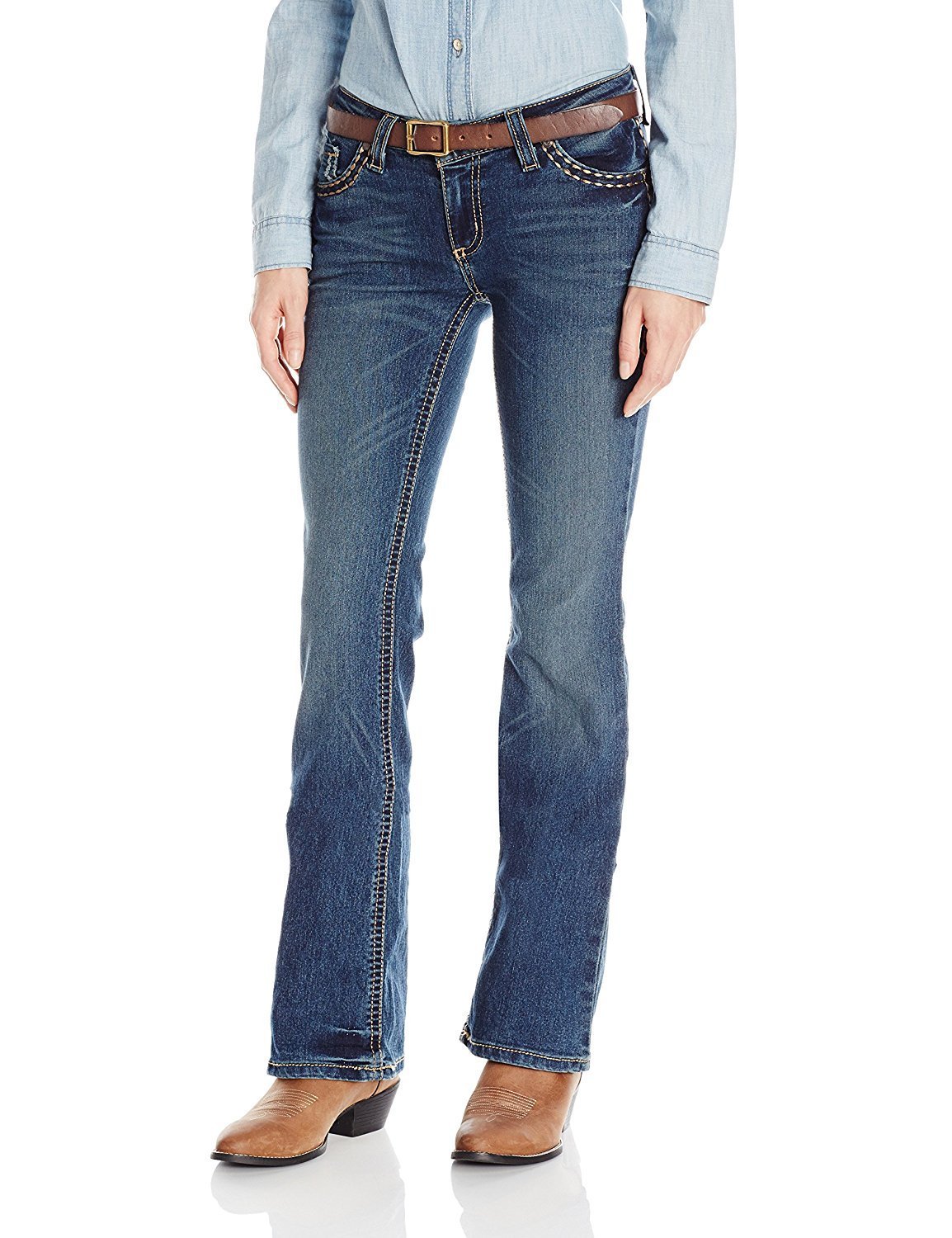 Woman Wearing Women's Wrangler Rock 47 Slim Fit Jeans