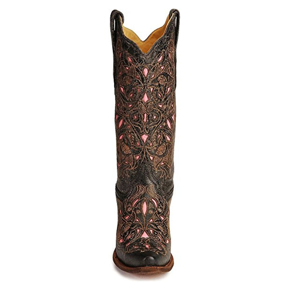 
                  
                    Front View of Corral Boots Women's Pink Inlay Snip Toe Western Boot
                  
                