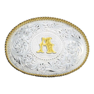 Montana Silversmiths Initial Silver Engraved Gold Trim Western Belt Buckle in A