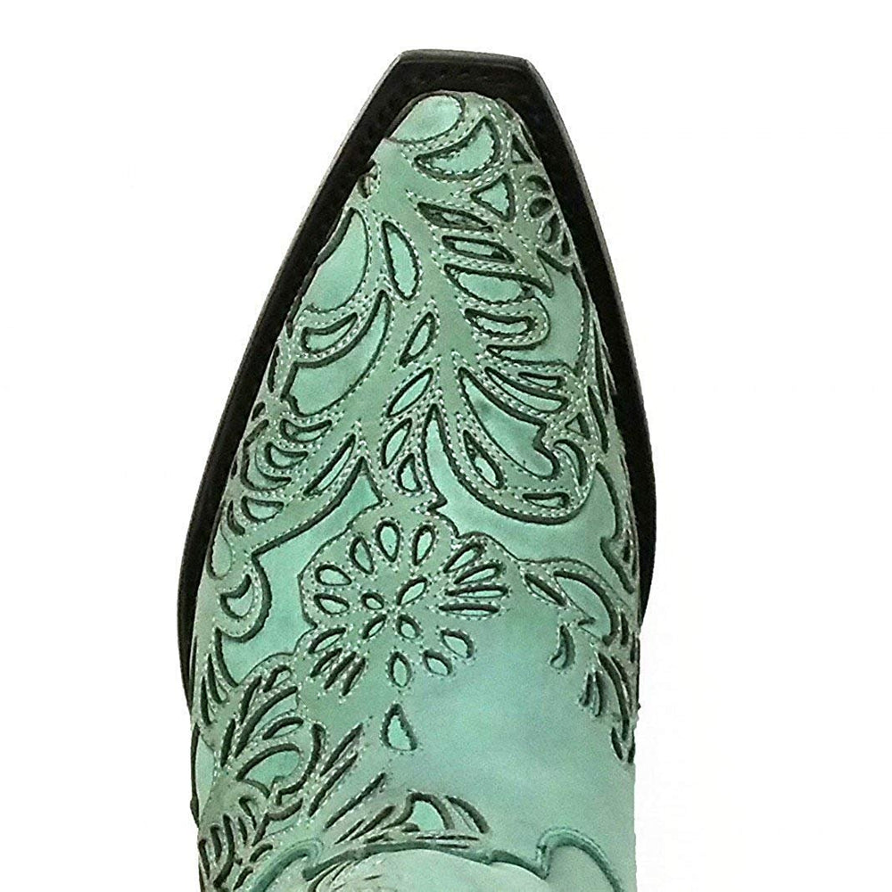 
                  
                    Close-up of Corral Boots Women's Turquoise Snip Toe Embroidered Western Boot Toe Box
                  
                