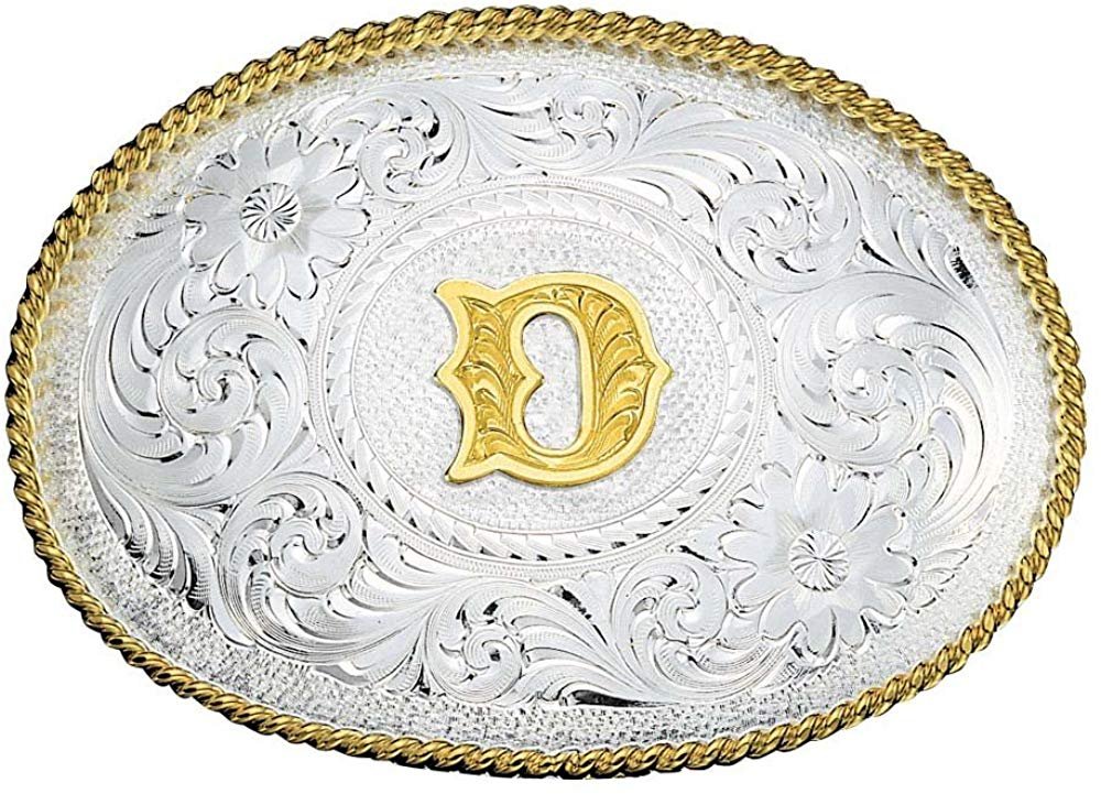 
                  
                    Montana Silversmiths Initial Silver Engraved Gold Trim Western Belt Buckle in D
                  
                
