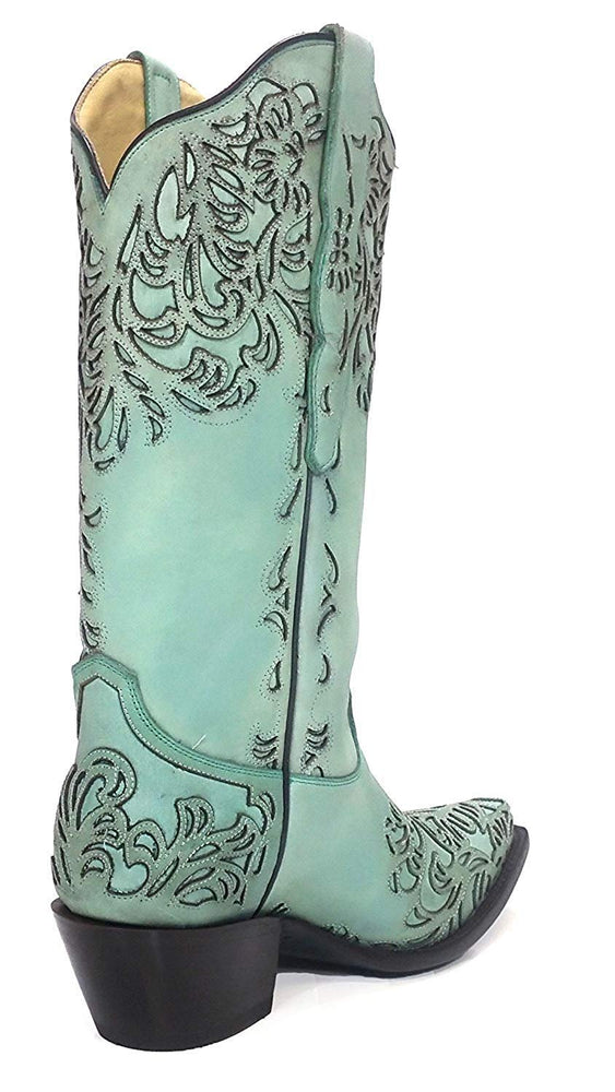 
                  
                    Side Back View of Corral Boots Women's Turquoise Snip Toe Embroidered Western Boot
                  
                
