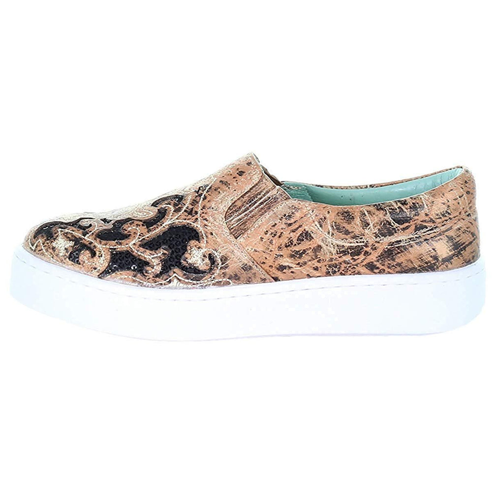 Side Profile of Corral Boots Women's Floral Embroidered Glitter Inlay Sneaker