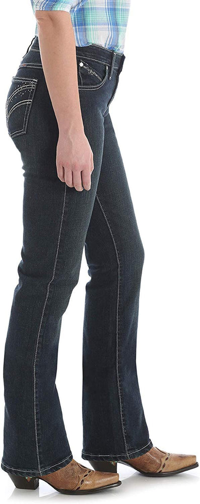 
                  
                    Side View of Women's Wrangler Ultimate Riding Q-Baby Mid Rise Bootcut Jeans
                  
                