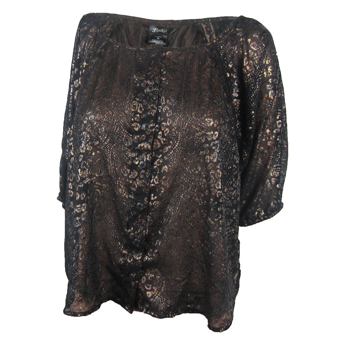 Front of Women's Wrangler Rock 47 Metallic Sheer Shirt