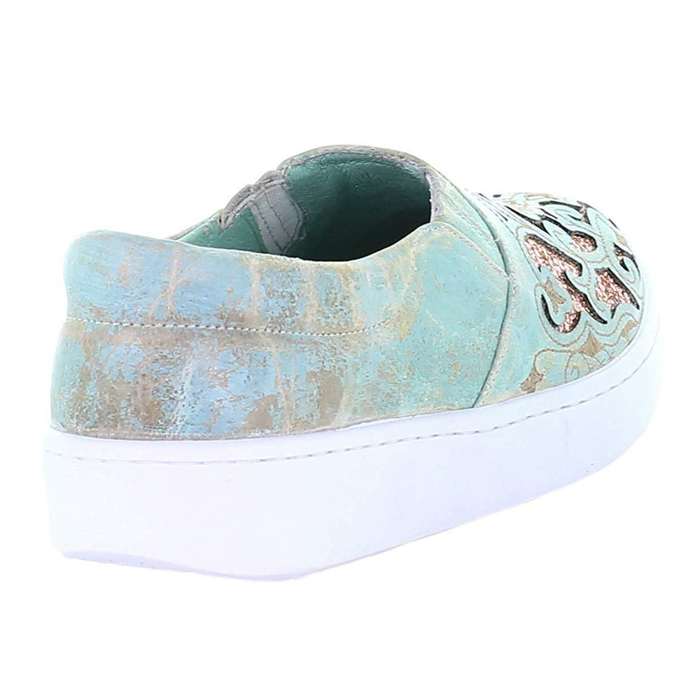 Back Angled View of Corral Boots Women's Floral Embroidered Glitter Inlay Sneaker