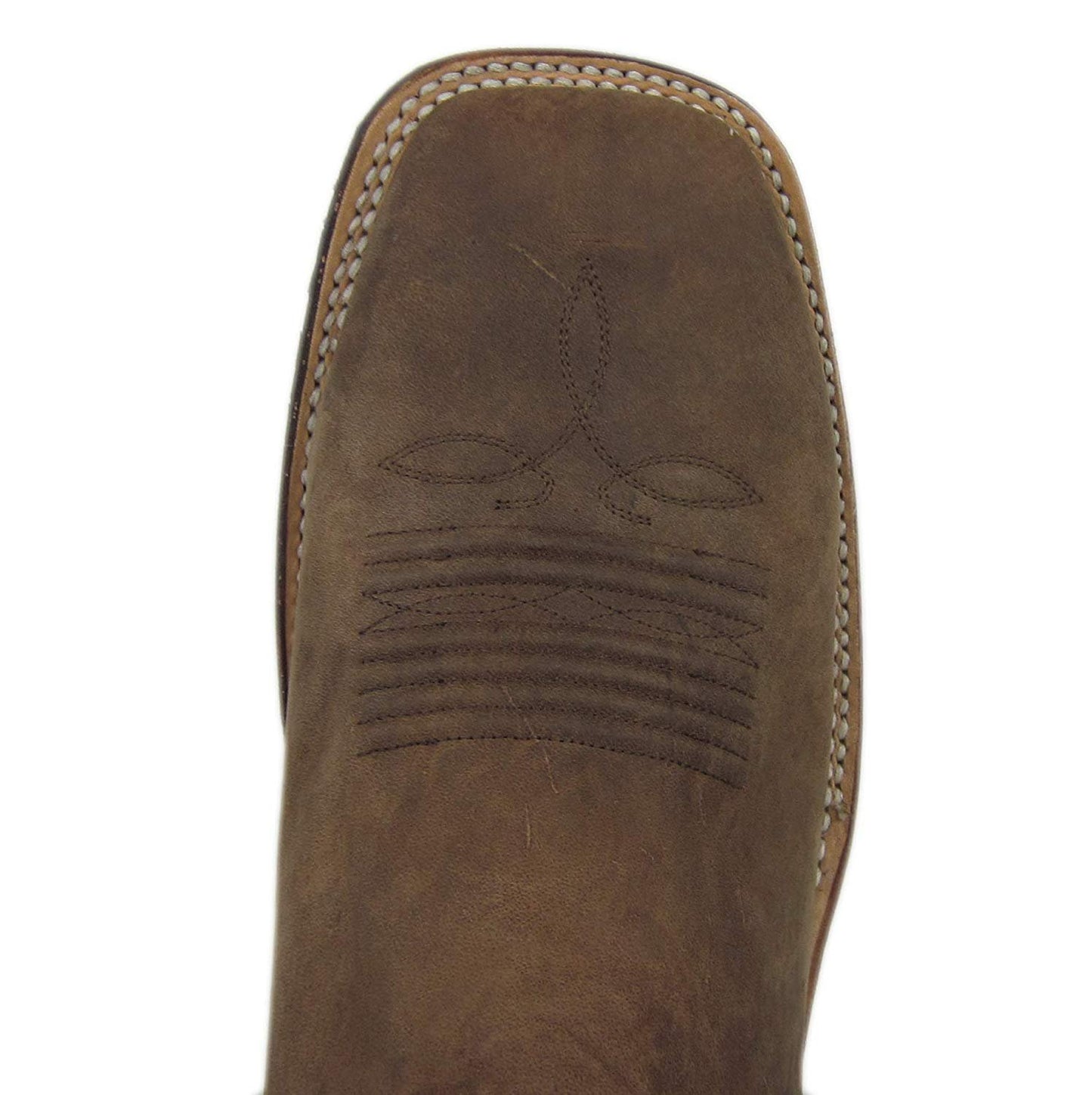 Close-up of Toe Box on Circle G Men's Blue/Brown Embroidery Square Toe Cowboy Boot