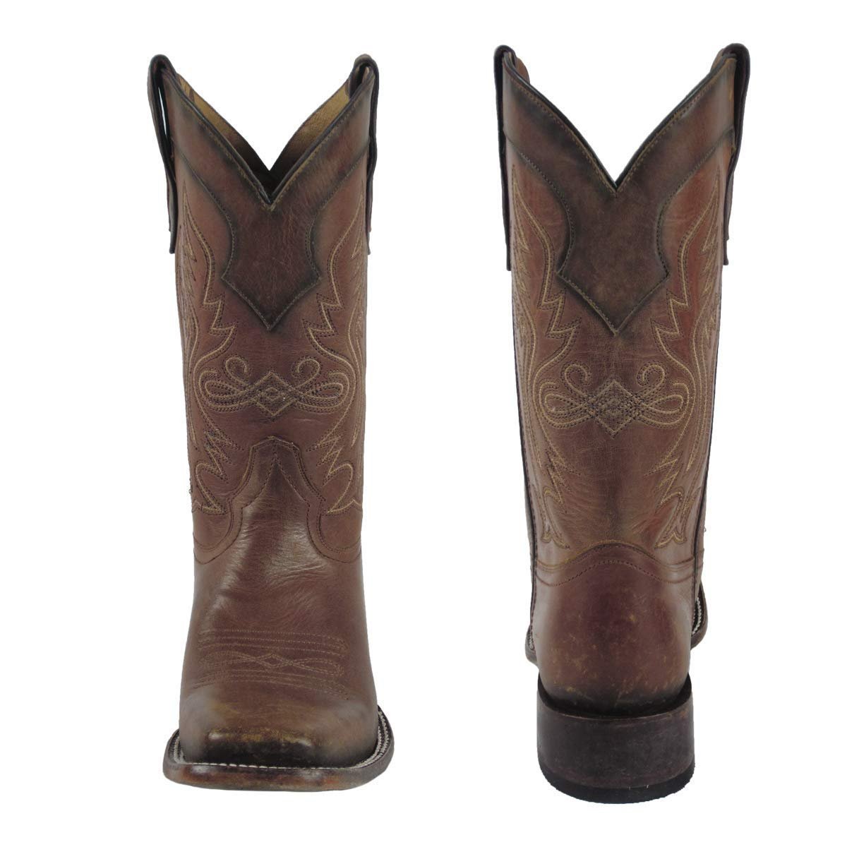 Front and Back Views of Corral Boots Men's Whiskey Embroidery Square Toe Cowboy Boot