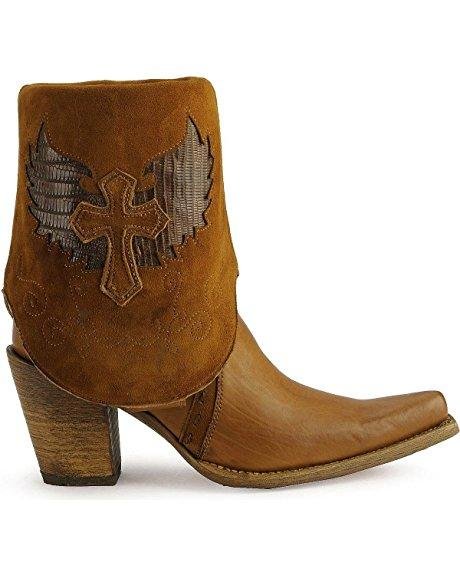 
                  
                    Side Profile of Corral Boots Women's Lizard Cuffed Snip Toe Western Boot, Showing Winged Cross Detail
                  
                