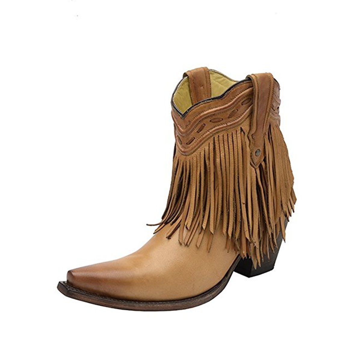 Corral Women's Tan Fringe and Whip Stitch Short Snip Toe Boot - G1207 ...