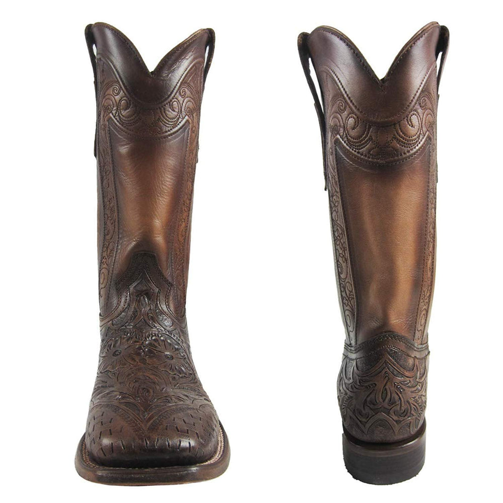
                  
                    Front and Back Views of Corral Boots Men's Hand Tooled Square Toe Cowboy Boot
                  
                