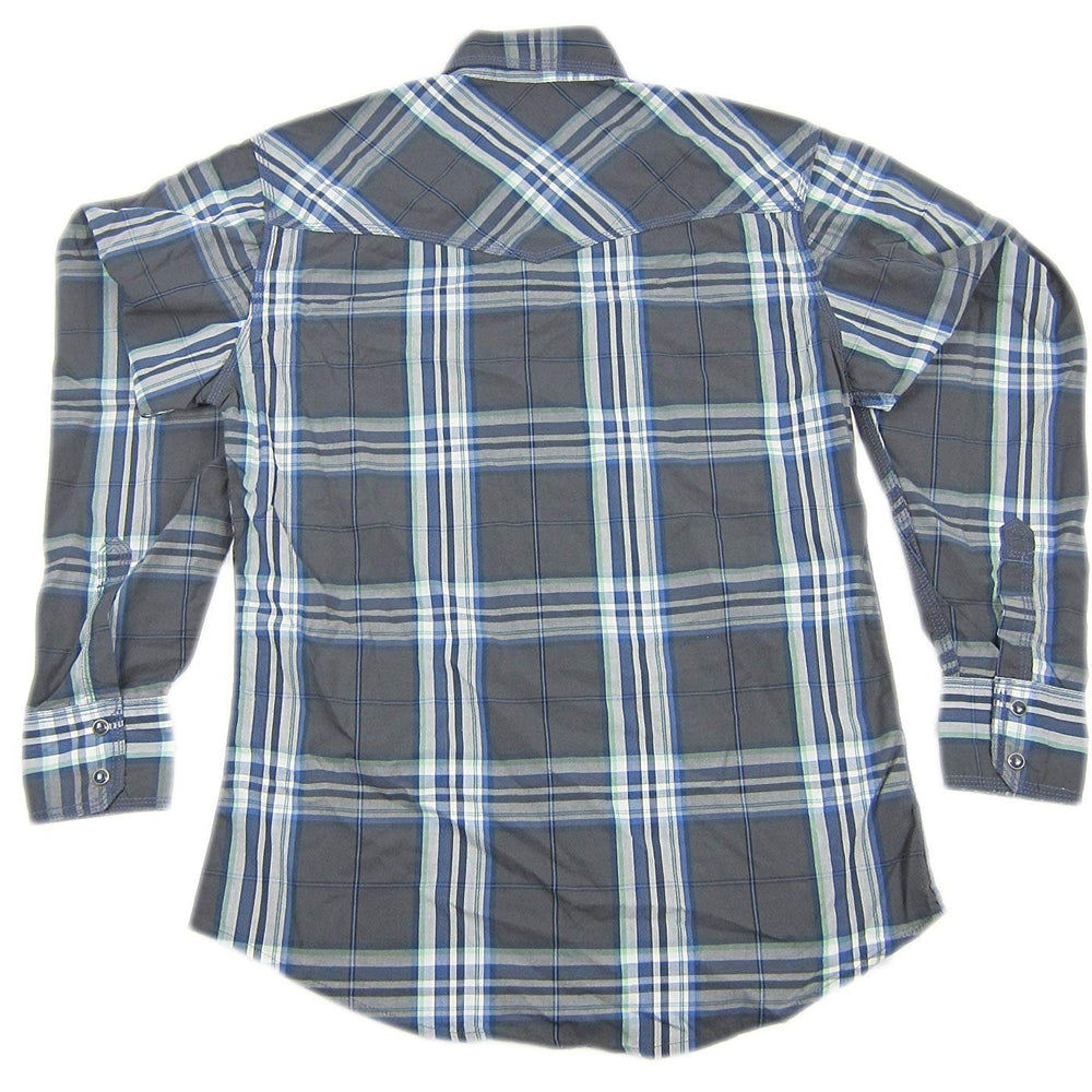 Back flatlay of Men's Wrangler 20X Western Plaid Shirt