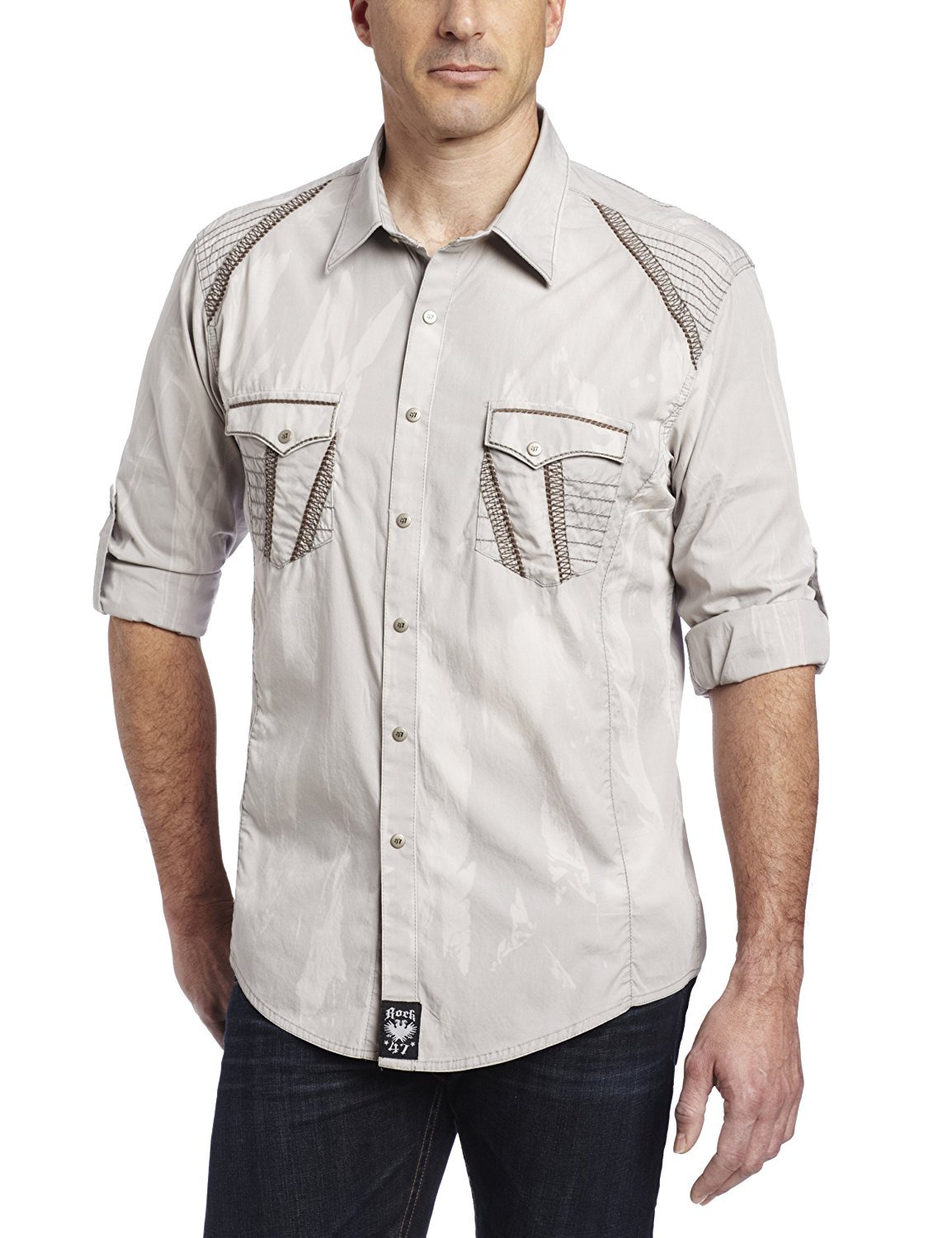 Front of Men's Wrangler Rock 47 Long Sleeve Dress Shirt