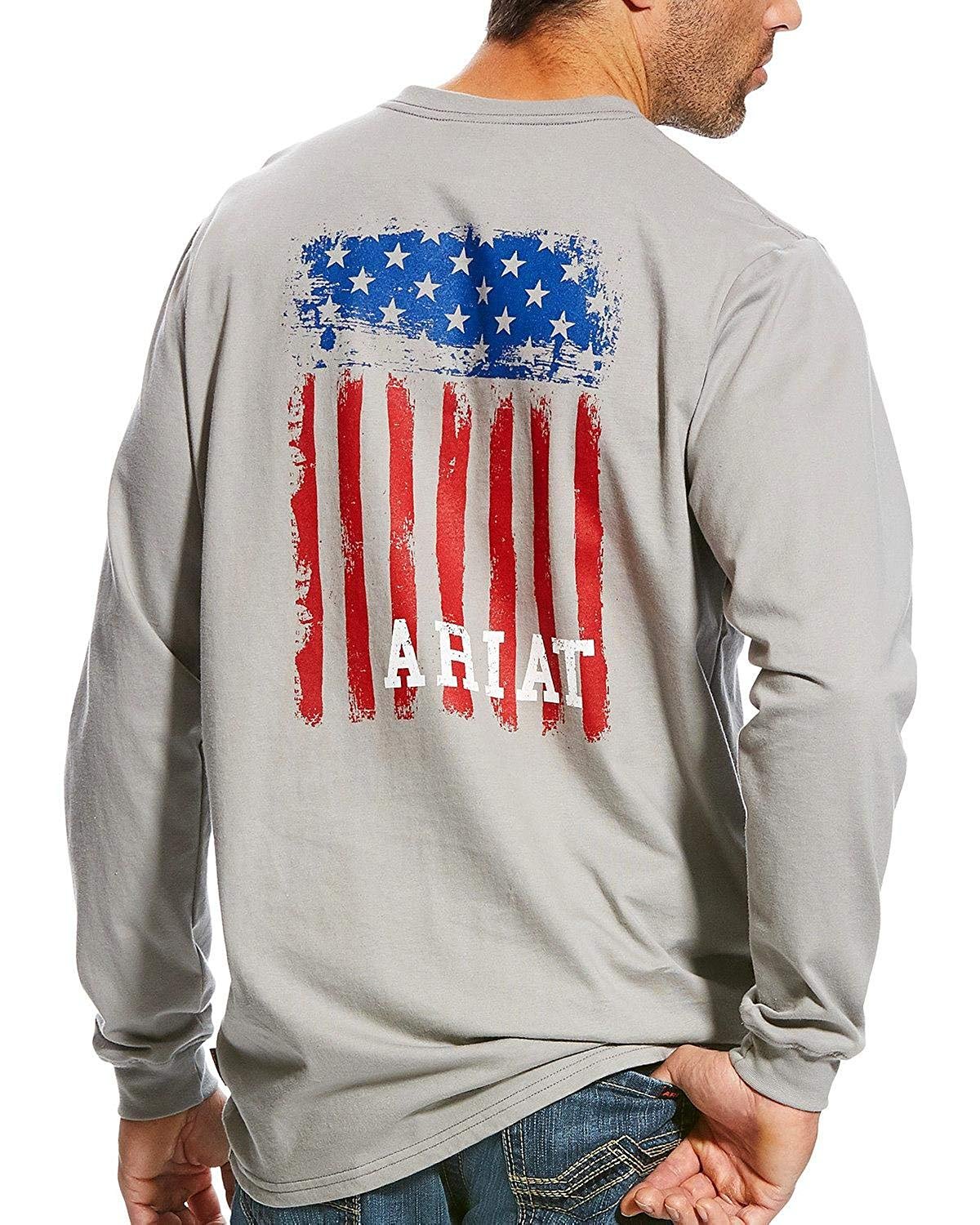 Back of Ariat Men's FR Work Crew Long Sleeve Shirt in Silver Fox